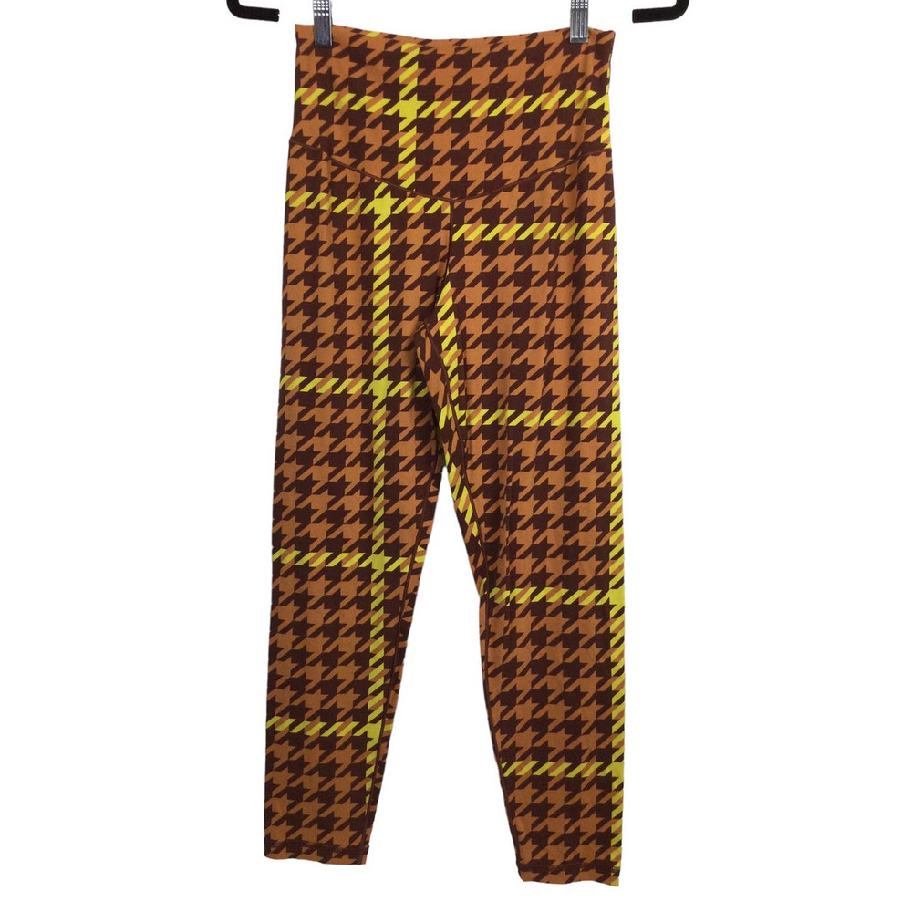 Offline By Aeri Women's Houndstooth Brown Yellow Leggings Size Large